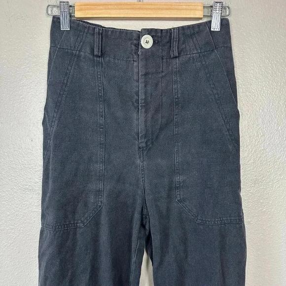 Back Beat Co. High Rise Straight Leg Cargo Pants Hemp Washed Black Small - Picture 4 of 8